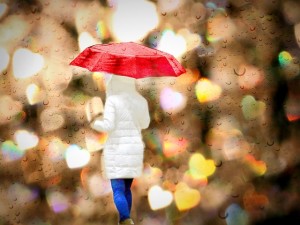 walking in the rain with umbrella