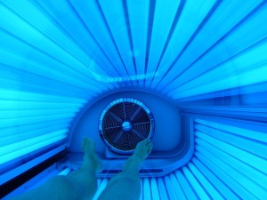 person in tanning machine