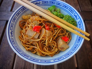 chopsticks and bowl with food